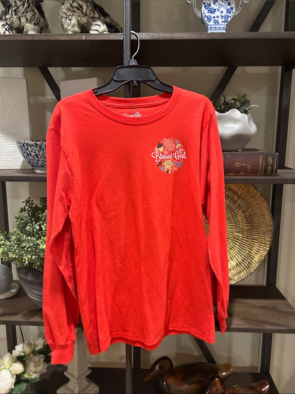Blessed Girl medium Red Long-Sleeve Womens Tee orangey fall reddish